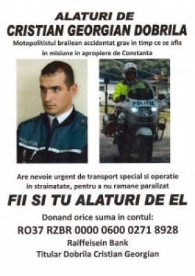 Se cere ajutorul pentru salvarea poliţistului Dobrilă